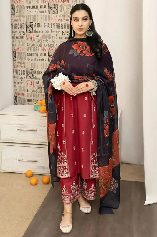 Lawn 3-Piece Embroidered Suit - Zeenn