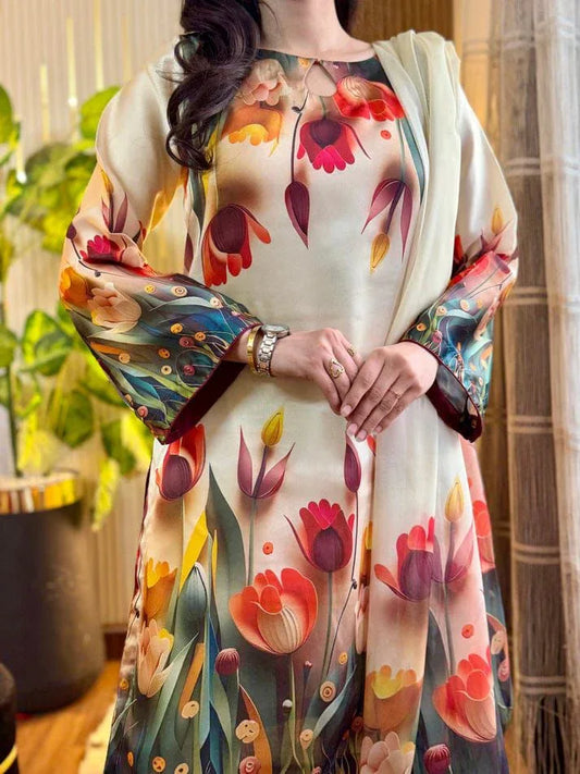 DIGITAL PRINT 3PC SILK UNSTITCHED SUIT