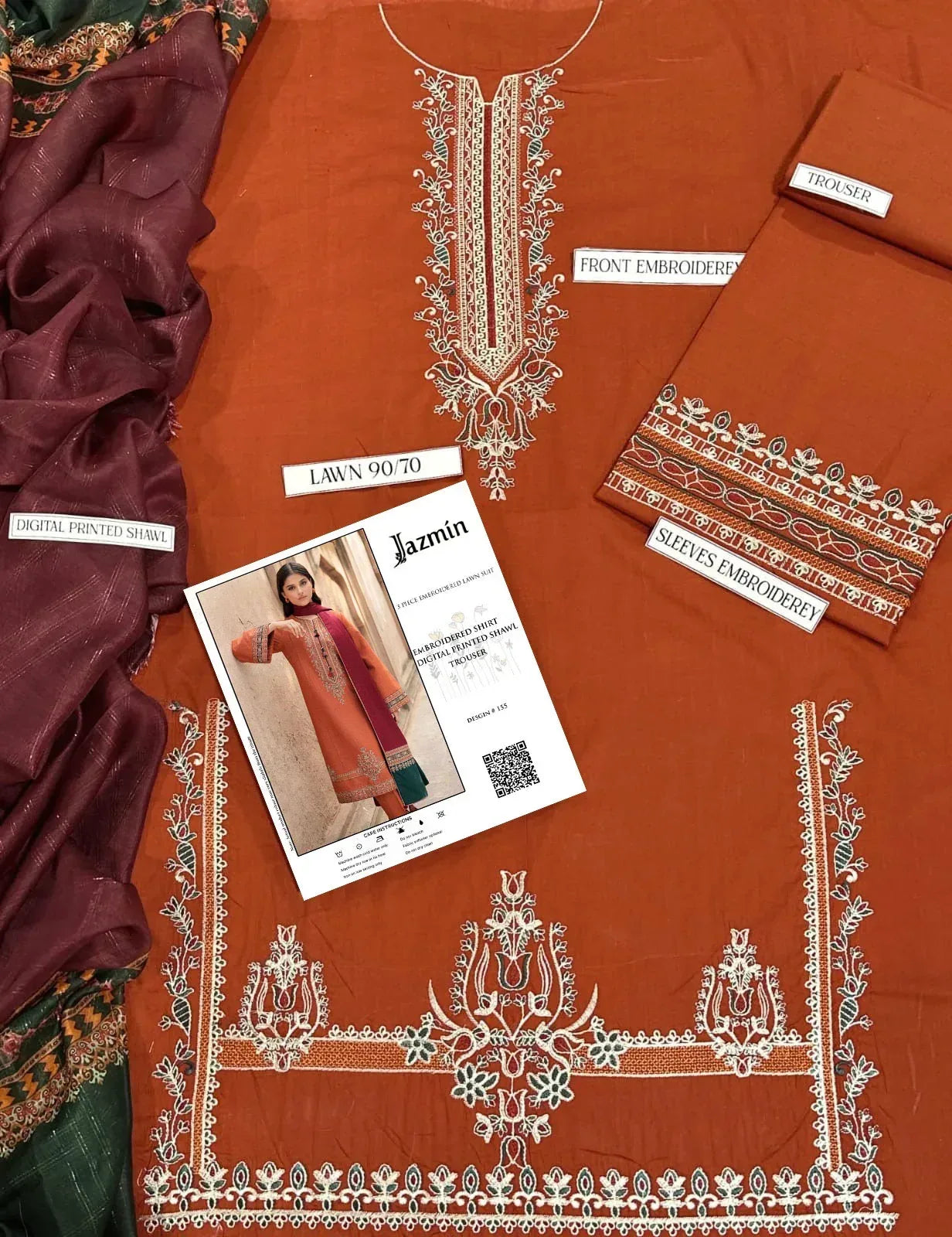 Lawn 3-Piece Embroidered Suit - Zeenn