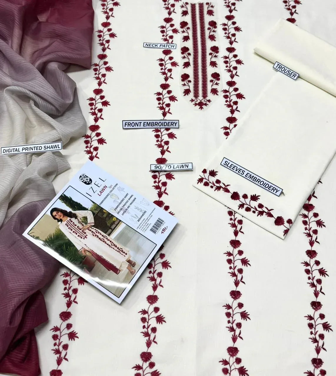 Lawn 3-Piece Embroidered Suit - Zeenn