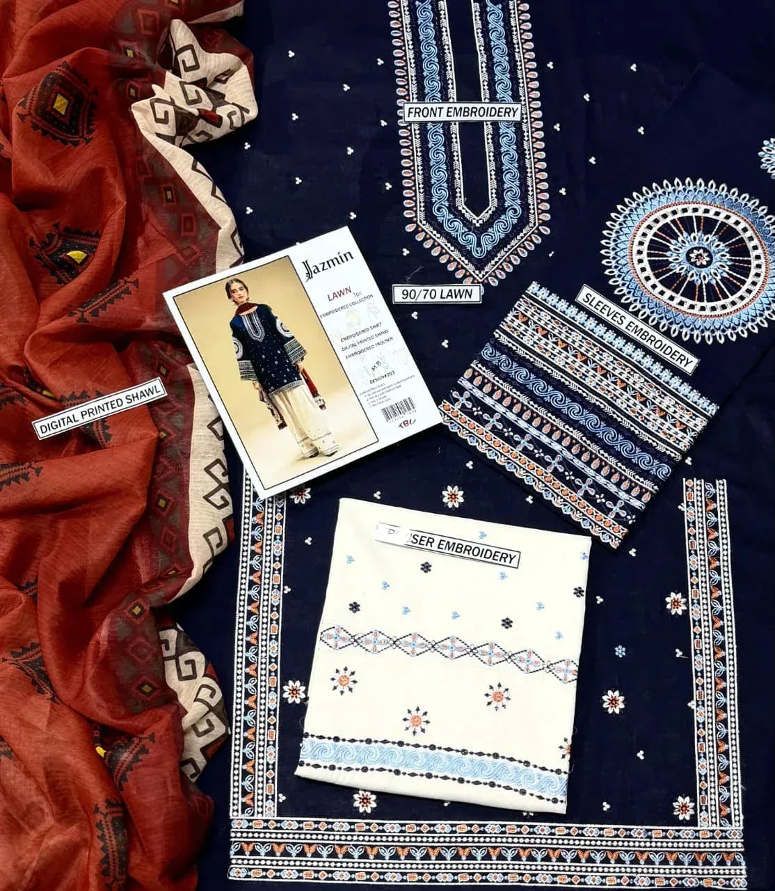 Lawn 3-Piece Embroidered Suit - Zeenn