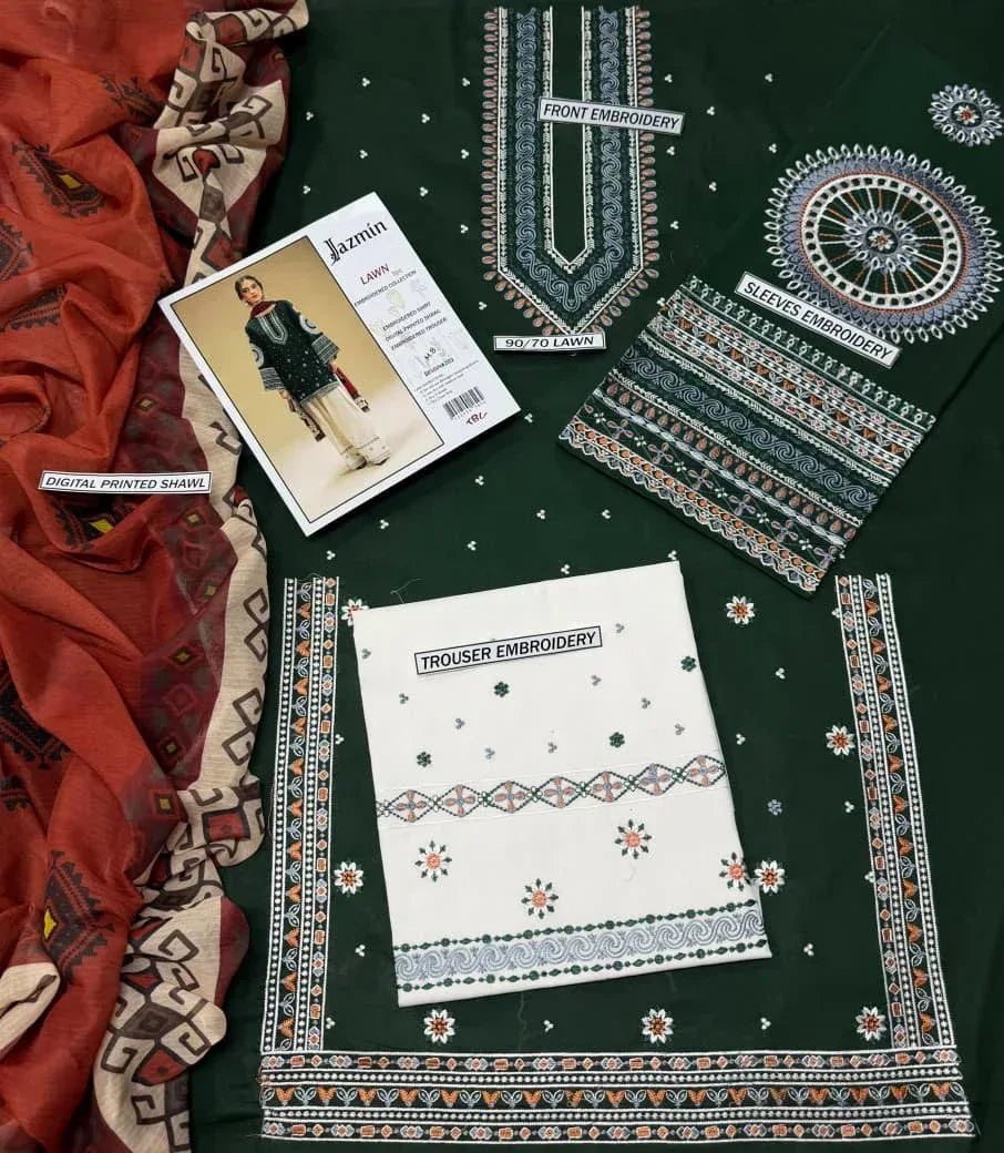 Lawn 3-Piece Embroidered Suit - Zeenn