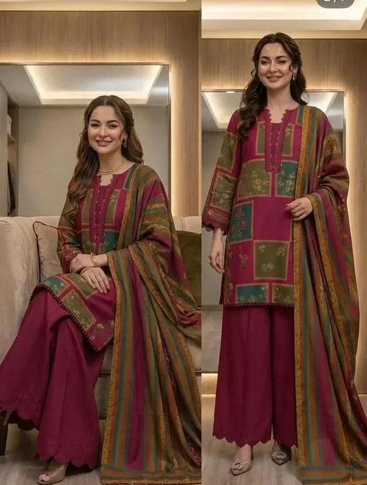 DIGITAL PRINT 3PC SILK UNSTITCHED SUIT