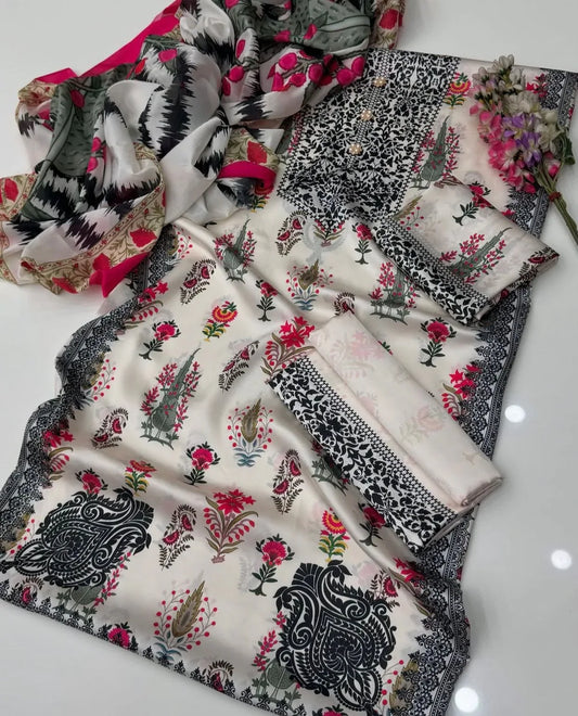 DIGITAL PRINT 3PC SILK UNSTITCHED SUIT